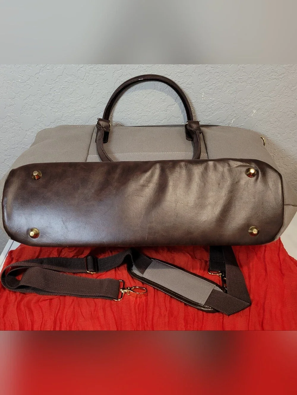 Daniel Cremieux Gray Canvas Laptop Bag with Brown Leather Trim